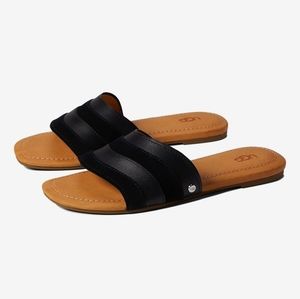 UGG Ximena Slip On Slide Sandals Black Leather